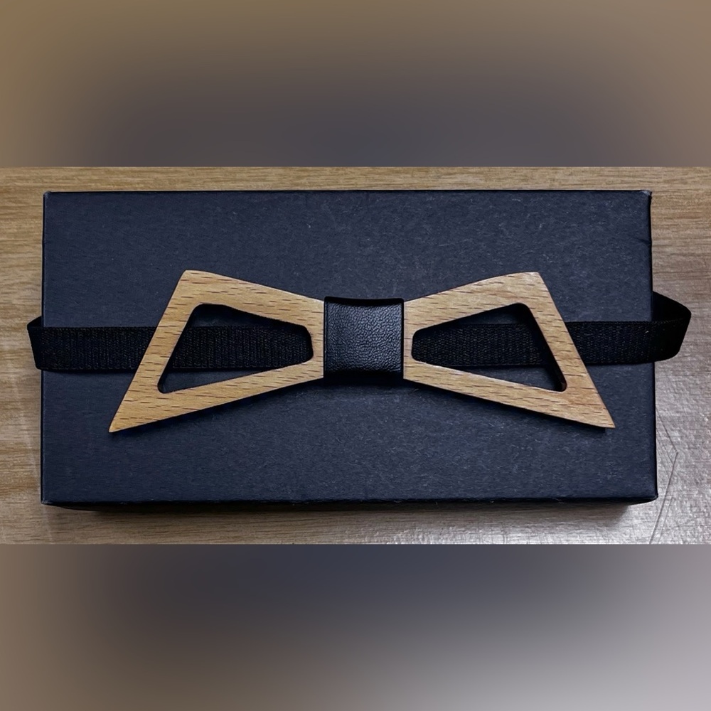 Wooden Bow Tie with Black Accent